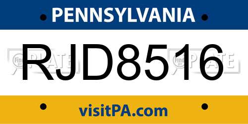 RJD8516 Pennsylvania License Plate