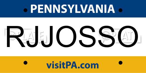 RJJOSSO Pennsylvania License Plate