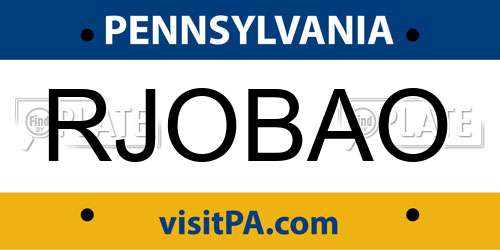 RJOBAO Pennsylvania License Plate