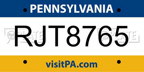 RJT8765 Pennsylvania License Plate