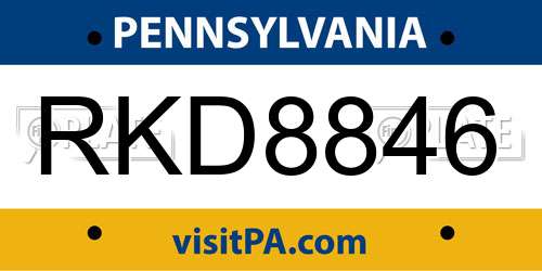 RKD8846 Pennsylvania License Plate