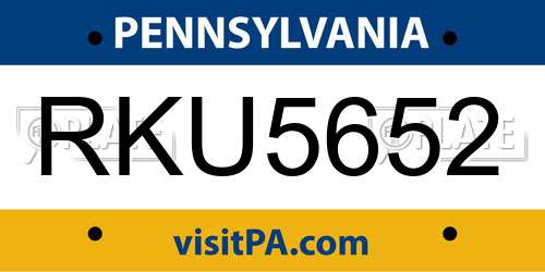RKU5652 Pennsylvania License Plate
