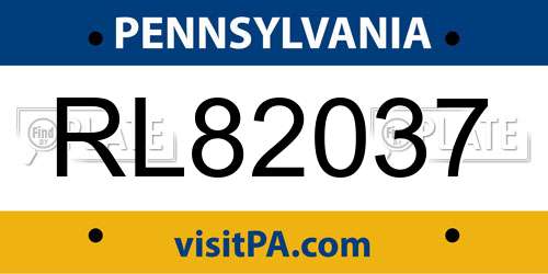 RL82037 Pennsylvania License Plate