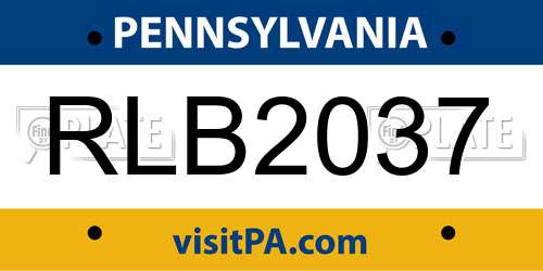 RLB2037 Pennsylvania License Plate