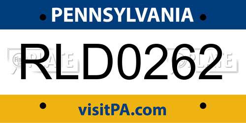 RLD0262 Pennsylvania License Plate