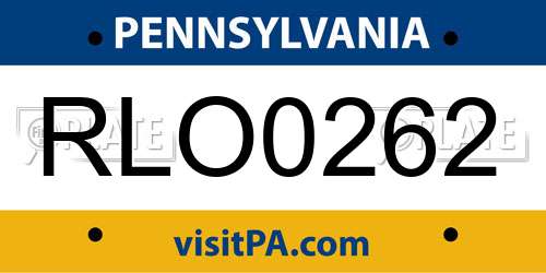 RLO0262 Pennsylvania License Plate