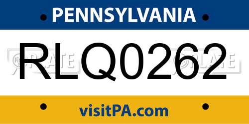 RLQ0262 Pennsylvania License Plate