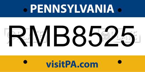RMB8525 Pennsylvania License Plate