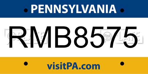RMB8575 Pennsylvania License Plate