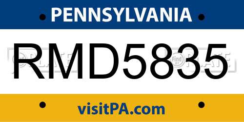 RMD5835 Pennsylvania License Plate
