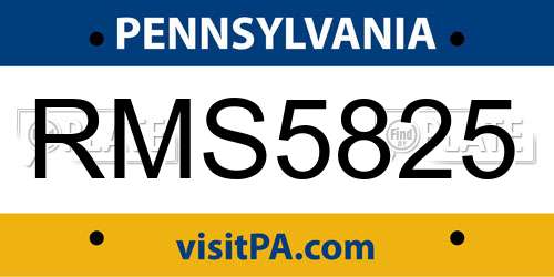 RMS5825 Pennsylvania License Plate