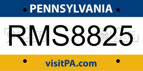 RMS8825 Pennsylvania License Plate