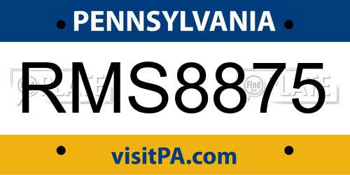 RMS8875 Pennsylvania License Plate