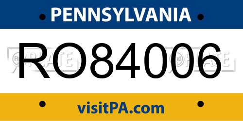 RO84006 Pennsylvania License Plate