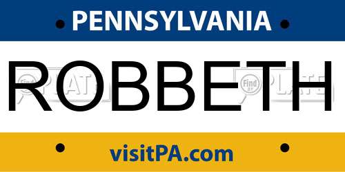 ROBBETH Pennsylvania License Plate