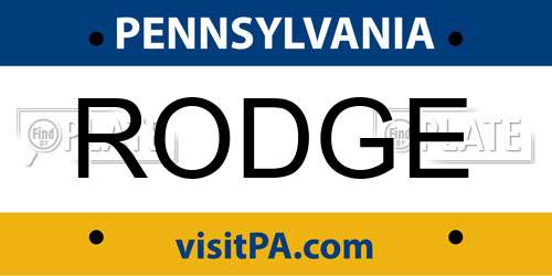 RODGE Pennsylvania License Plate