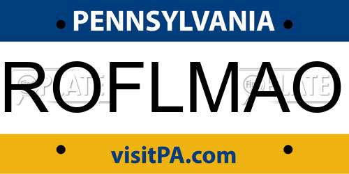 ROFLMAO Pennsylvania License Plate