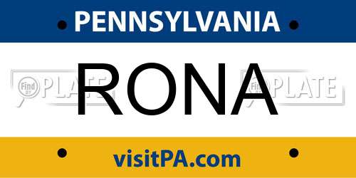 RONA Pennsylvania License Plate