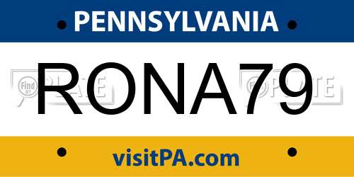RONA79 Pennsylvania License Plate