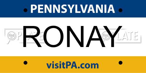 RONAY Pennsylvania License Plate