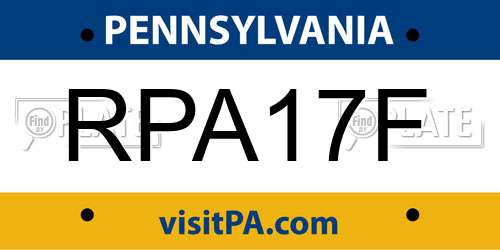 RPA17F Pennsylvania License Plate
