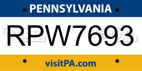 RPW7693 Pennsylvania License Plate