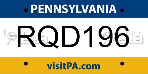 RQD196 Pennsylvania License Plate