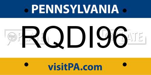 RQDI96 Pennsylvania License Plate