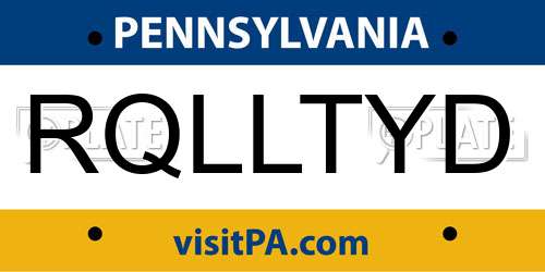 RQLLTYD Pennsylvania License Plate