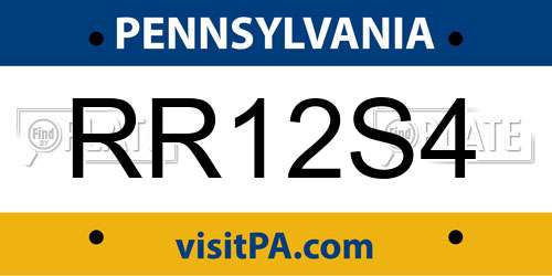 RR12S4 Pennsylvania License Plate
