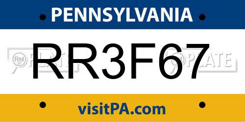 RR3F67 Pennsylvania License Plate