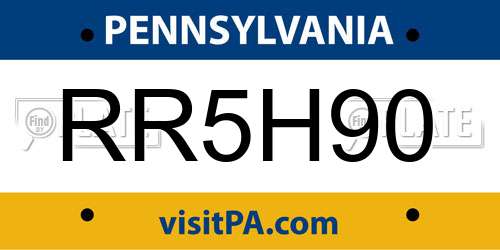 RR5H90 Pennsylvania License Plate