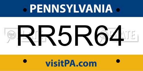 RR5R64 Pennsylvania License Plate