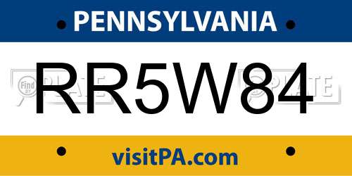 RR5W84 Pennsylvania License Plate