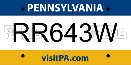 RR643W Pennsylvania License Plate