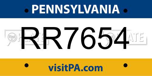 RR7654 Pennsylvania License Plate