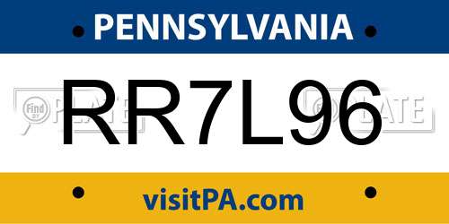 RR7L96 Pennsylvania License Plate
