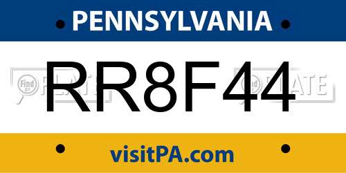RR8F44 Pennsylvania License Plate