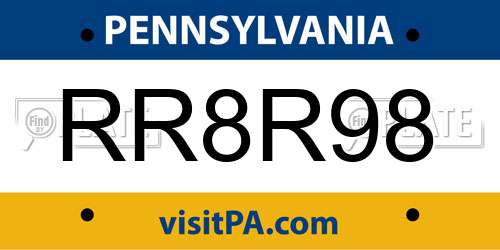 RR8R98 Pennsylvania License Plate