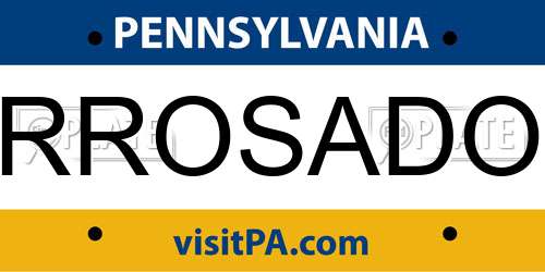 RROSADO Pennsylvania License Plate