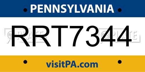 RRT7344 Pennsylvania License Plate