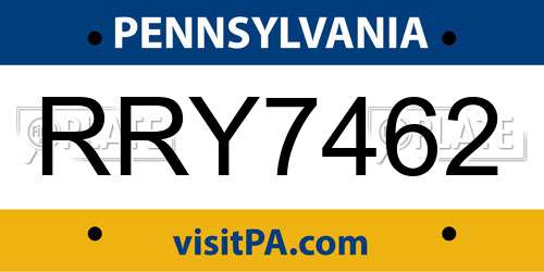 RRY7462 Pennsylvania License Plate