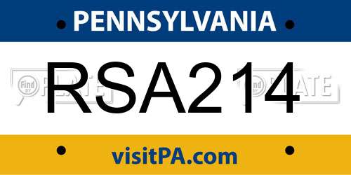 RSA214 Pennsylvania License Plate