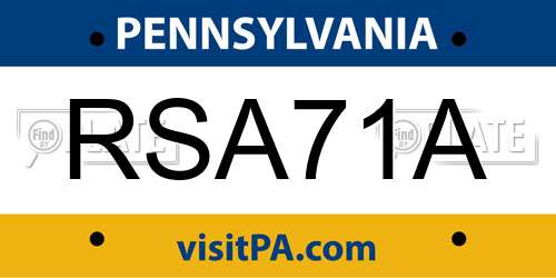 RSA71A Pennsylvania License Plate