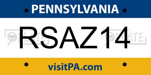 RSAZ14 Pennsylvania License Plate