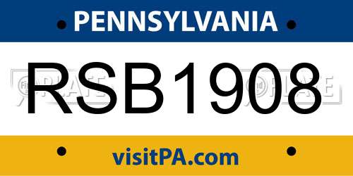 RSB1908 Pennsylvania License Plate