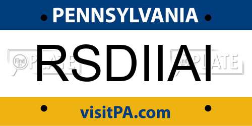 RSDIIAI Pennsylvania License Plate