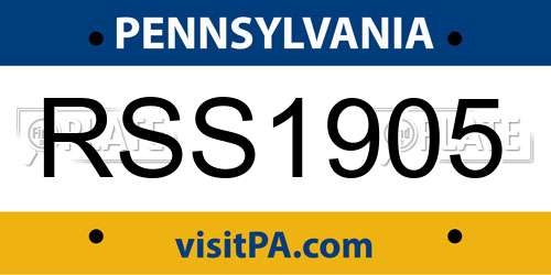 RSS1905 Pennsylvania License Plate