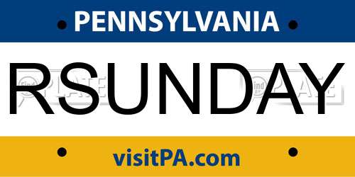 RSUNDAY Pennsylvania License Plate