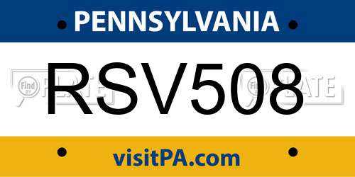 RSV508 Pennsylvania License Plate